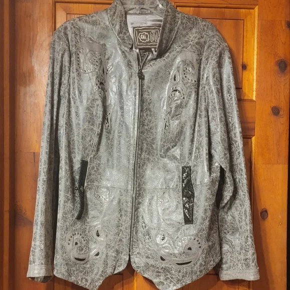 Chi by Faichi SzXl Leather Gorgeous Gray marbled Western jacket - Picture 1 of 5